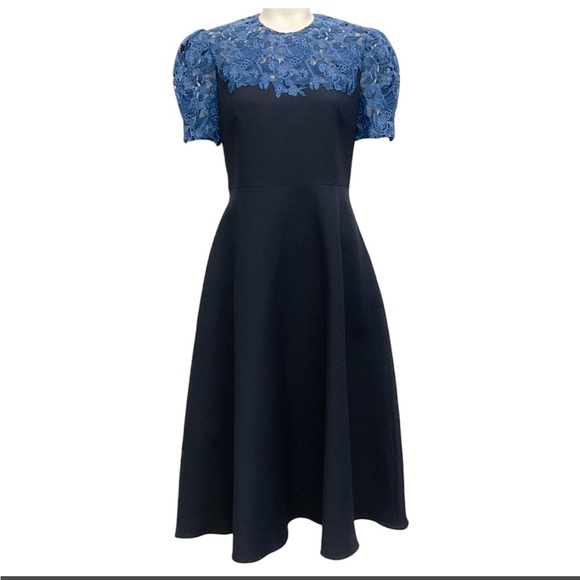 Valentino Garavani Navy Dress with Intricate Blue Lace